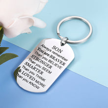 Load image into Gallery viewer, Inspirational Gifts Keychain for Teenage Adult To My Son You Are Braver Than You Believe Key Chain Tag for Boys Teen from Mom Step Mother Dad Birthday Graduation Christmas Homecoming Gift Men Him
