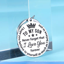 Load image into Gallery viewer, to My Son Keychain from Mom Dad Inspirational Keepsake for Teen Boys 16 18 21 Birthday Back to School Graduation Christmas Inspirational Souvenir for Teenage Boys Adult Son Him First Day of School
