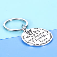 Load image into Gallery viewer, to My Son Keychain from Mom Dad Inspirational Keepsake for Teen Boys 16 18 21 Birthday Back to School Graduation Christmas Inspirational Souvenir for Teenage Boys Adult Son Him First Day of School
