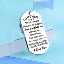 Load image into Gallery viewer, Valentines Gifts for Men To My Man Keychain Christmas Anniversary Birthday Gift for Him Husband Boyfriend Hubby Groom Fiance Engagement Wedding Present from Girlfriend Wife I Love You Gift Key Ring

