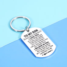 Load image into Gallery viewer, Inspirational Gifts for Son from Mom 16th 18th 21st Birthday Back to School Keychain for Teen Boys Christmas Graduation Gift for Stepson Men Him Kids Adult from Mother Stepmom I Love You Keyring
