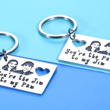 Load image into Gallery viewer, Jim and Pam Keychain Set 2Pcs The Office TV Show Inspired Couple Gifts for Boyfriend Girlfriend Birthday Anniversary Gifts for Him Her Wife Husband Wedding Proposal Engagement Valentines Day Gifts
