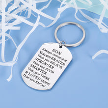 Load image into Gallery viewer, Inspirational Gifts Keychain for Teenage Adult To My Son You Are Braver Than You Believe Key Chain Tag for Boys Teen from Mom Step Mother Dad Birthday Graduation Christmas Homecoming Gift Men Him
