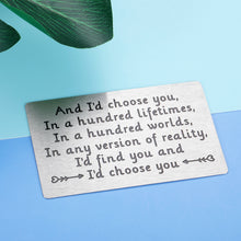 Load image into Gallery viewer, Wallet Insert Anniversary Card for Husband From Wife Mini Love Note Birthday Cards for Men Valentines Day Gifts Ideas for Boyfriend Wedding Gift for Groom Fiance I Love You Gifts for Him Her
