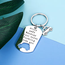 Load image into Gallery viewer, Funny New Driver Gift Drive Safe Your Mom Loves You Keychain for Son Daughter from Mom Dad Stocking Stuffer Trucker BFF 16th Birthday Gift Promise Keyring Valentine for Teens Adult Boys Girls Him Her
