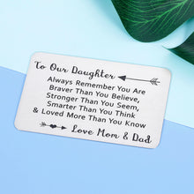 Load image into Gallery viewer, Inspirational Wallet Insert Card For Daughter From Mom Dad Remember You&#39;re Braver Than You Believe Graduation Valentines Day Sweet Birthday Gif For Teens Teenage Girls Women Family Gif For Her
