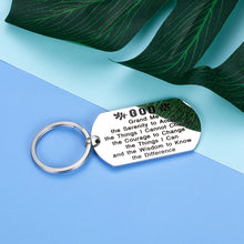 Load image into Gallery viewer, Spiritual Serenity Prayer Sobriety Keychain Gifts for Women Men Dog Tag Pendant Addiction Recovery AA Pendant Gift of Religious Grant Me Serenity Key Ring Recovery Gifts for Friends Sober Him Her
