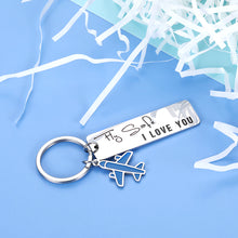Load image into Gallery viewer, Fly Safe I Love You Keychain Airplane Charm Present for Pilot Airline Staff Flight Attendant Husband Wife Boyfriend Girlfriend Family Present for Traveling Birthday Anniversary Women Men Him Her
