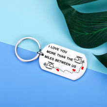 Load image into Gallery viewer, Aeolussoms I Love You More Than The Miles Between Us Long Distance Relationship Keychain Going Away Gift Travel Birthday Christmas Gift, Silver, Small
