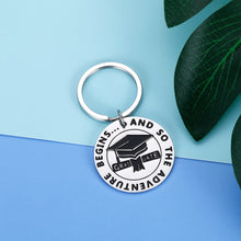 Load image into Gallery viewer, 2021 Graduation Keychain Gift for graduates from College Media High School The Adventure Begins Inspirational Gift for Girlfriend Boyfriend Granddaughter Grandson from Dad Mom Lover Him Her
