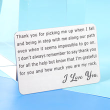 Load image into Gallery viewer, Engraved Wallet Insert Love Note Card for Men Husband Boyfriend Anniversary Birthday I Love You Christmas Valentines Gift Ideas for Him Best Friends Thank You Parents Gifts for Mom Dad From Daughter Son
