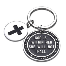 Load image into Gallery viewer, Inspirational Keychain Gift Prayer Charm Keychain Faith Religious Jewelry for Women Girls God Is Within Her She Will Not Fall Key chain or Birthday Christmas Thanksgiving Her
