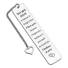Load image into Gallery viewer, to My Son Bookmark Inspirational Gifts for Son Step Son Boys from Dad Mom Christmas Sweet 16th 18th 21st Birthday Thanksgiving Valentines Graduation Gift for Kids Teen Men Him Book Lover I Love You
