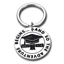 Load image into Gallery viewer, 2021 Graduation Keychain Gift for graduates from College Media High School The Adventure Begins Inspirational Gift for Girlfriend Boyfriend Granddaughter Grandson from Dad Mom Lover Him Her
