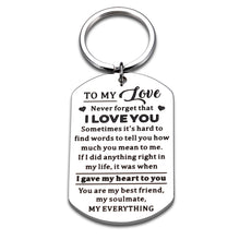 Load image into Gallery viewer, To My Love Keychain Valentines Gifts for Boyfriend Girfriend Fiance Christmas Birthday Gift for Husband Wife Anniversary Wedding Engagement Gift for Women Men I Love You Key Ring for Couple Soulmate
