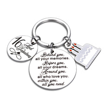 Load image into Gallery viewer, 16 Birthday Keychain Gifts for Girls Boys Teens Kids Friends Family Son Daughter Sweet 16th And Fabulous Key Chain Inspirational Gift Ideas Happy Birthday Charms Jewelry for Niece Nephew Him Her
